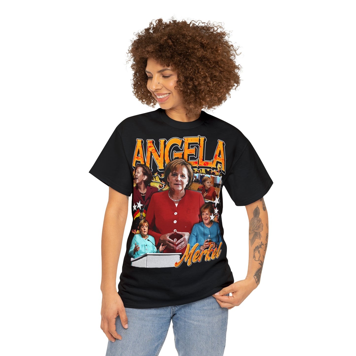 Angela Merkel 90s Oversized Bootleg Rapper T-Shirt