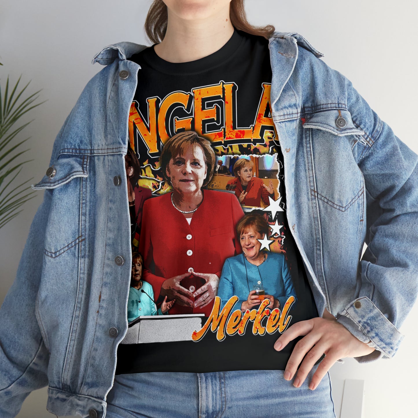 Angela Merkel 90s Oversized Bootleg Rapper T-Shirt