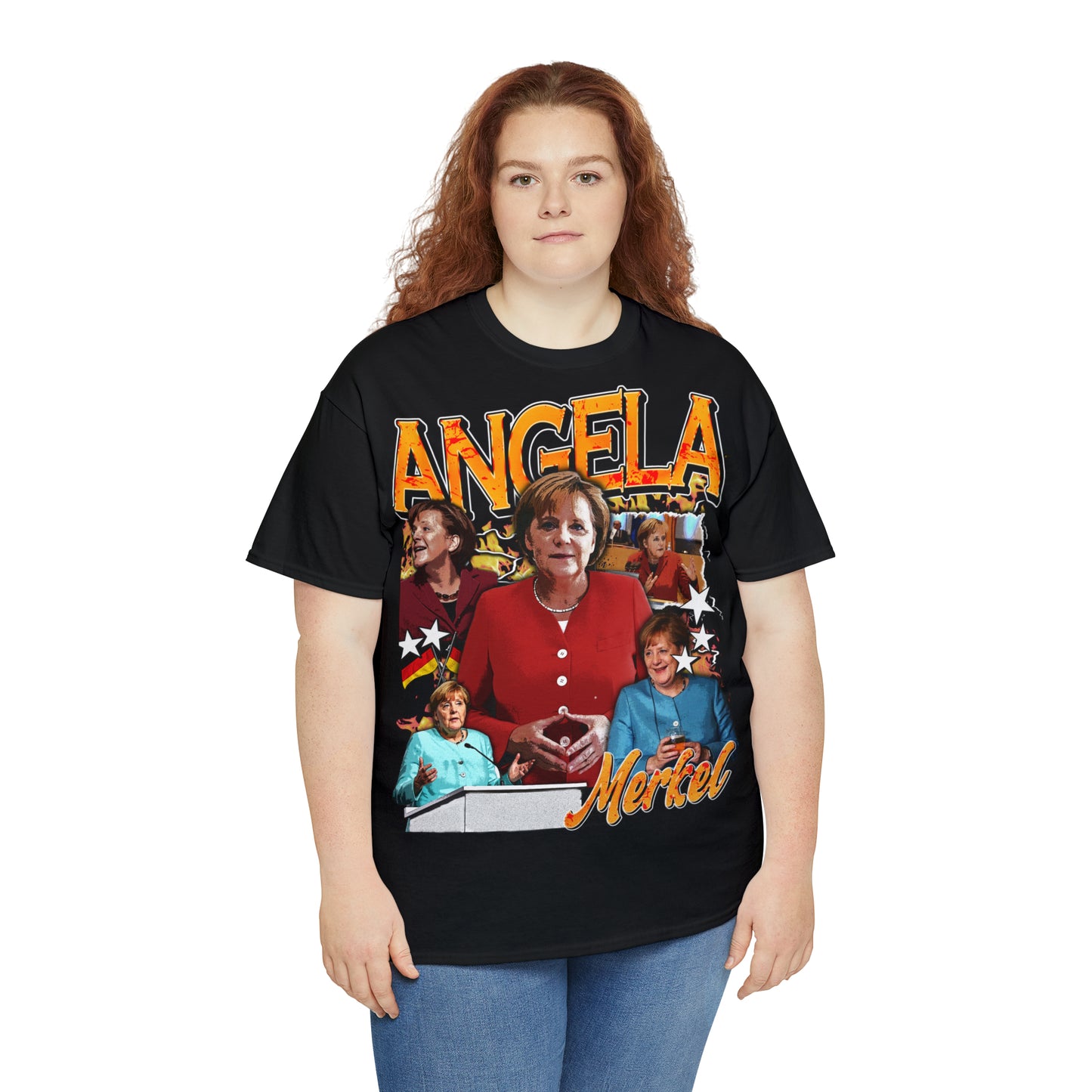 Angela Merkel 90s Oversized Bootleg Rapper T-Shirt