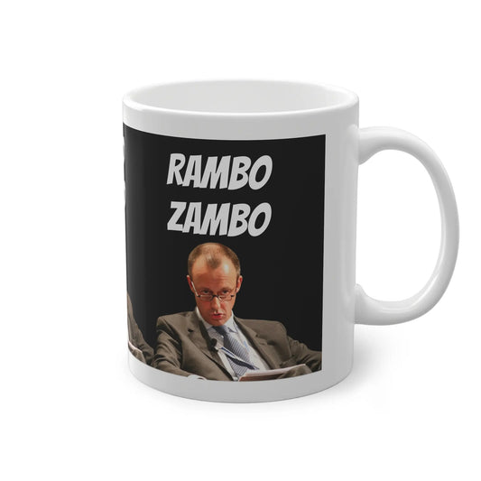 Tasse im Rambo Zambo Roob-Stil mit Friedrich Merz, von rechts betrachtet, ideal als Bundestagswahl Merch und CDU Meme.