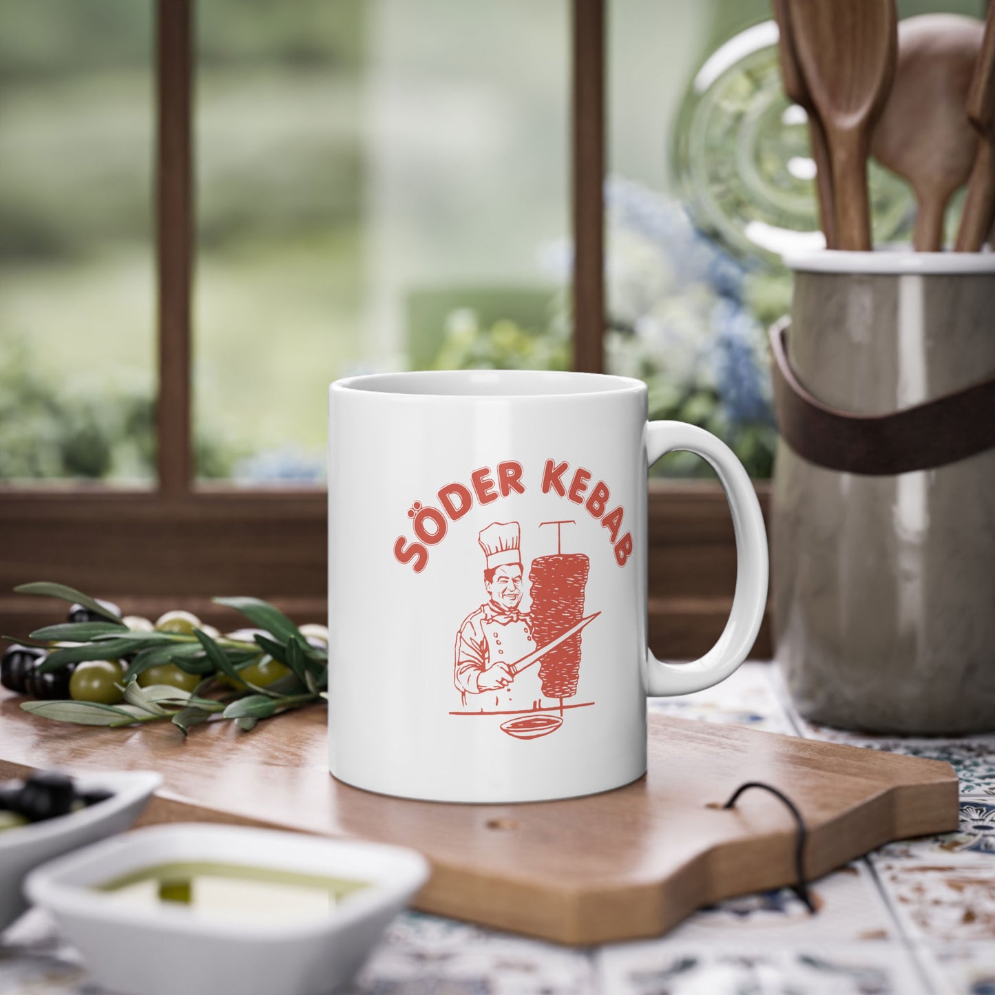 Ansicht der Markus Söder Kebab Tasse in der Küche. Lustiges Politik Geschenk für Freunde