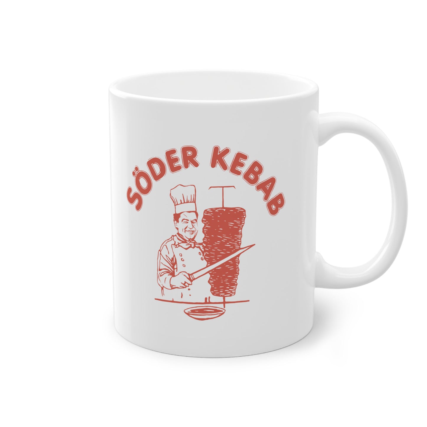 roter Markus Söder Kebab Aufdruck auf weißer Kaffeetasse. Lustiger Bayern Merch