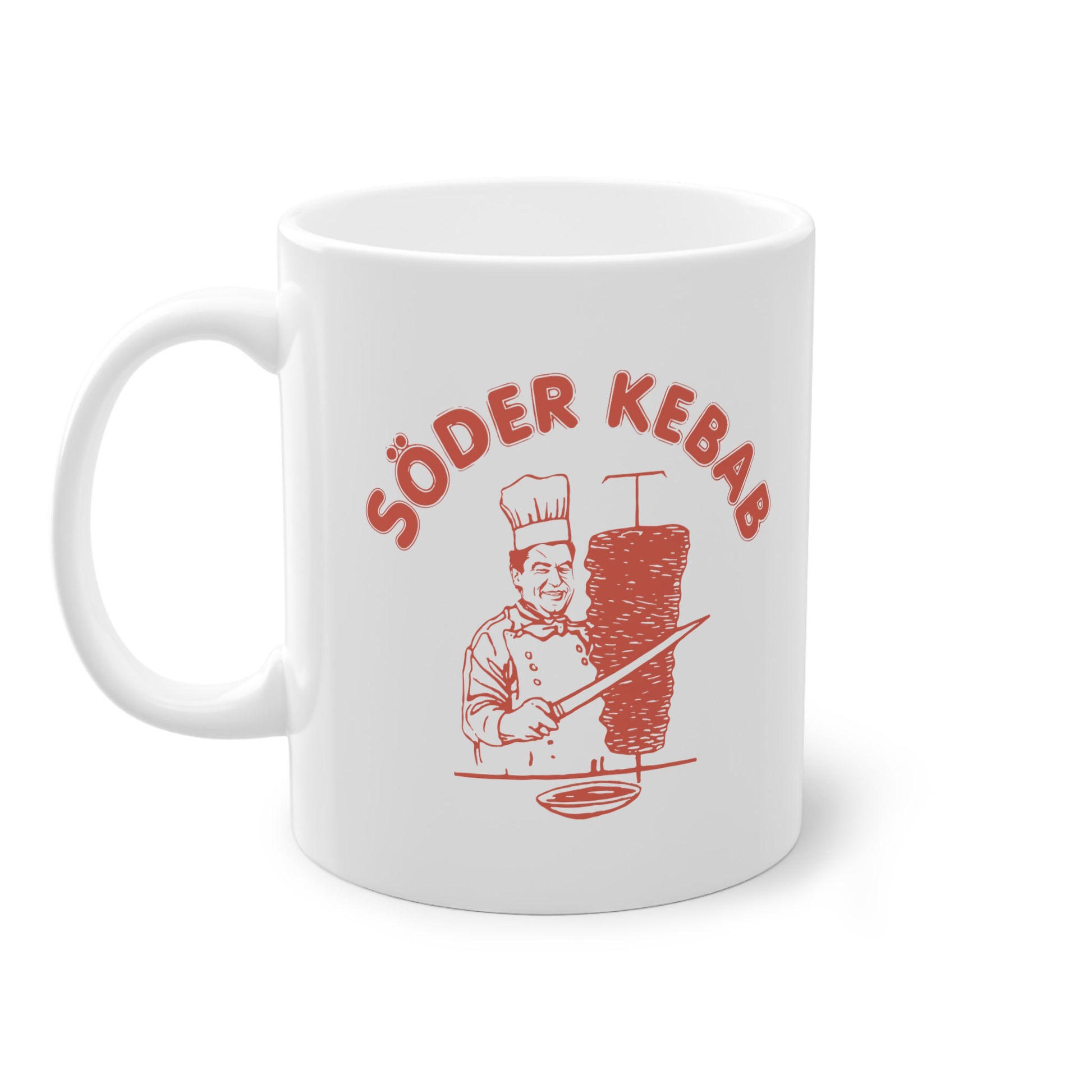 Vorderansicht der Söder Kebab Tasse, die Markus Söder als Dönermann zeigt. #soederisst