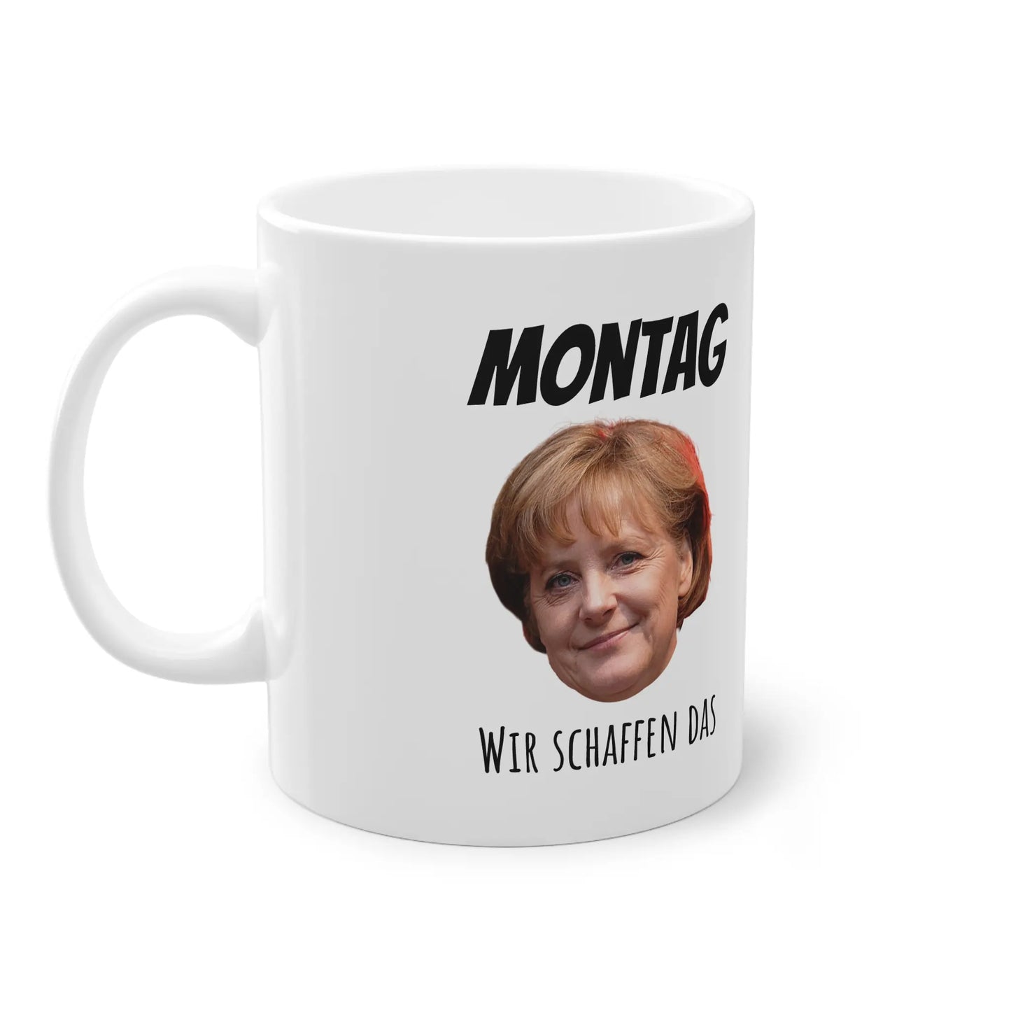 Diese Angela Merkel Tasse vereint dezentes Merkel Merch, lustige Büro-Geschenke und Motivation – ideal für den Montag und darüber hinaus.